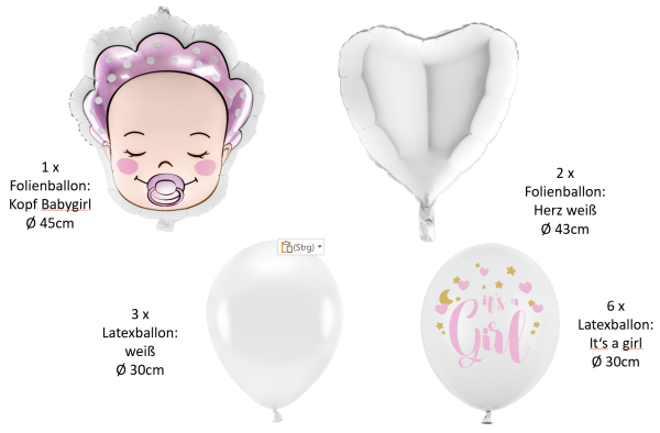 Geburt - SET - Mädchen: Babygirl Kopf - 12 Stk.